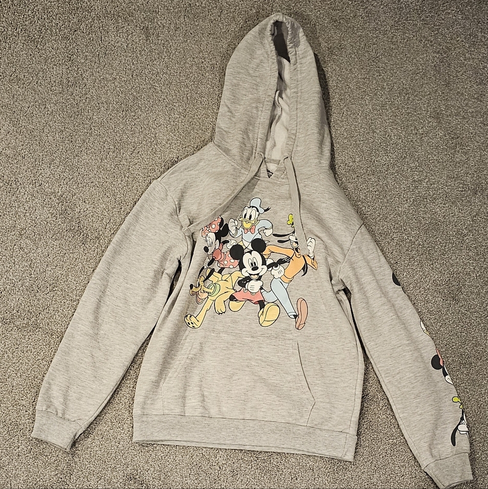 Disney Mickey Mouse Hoodie Youth Small (3-5) Gray Graphic Print Sleeve Hit
